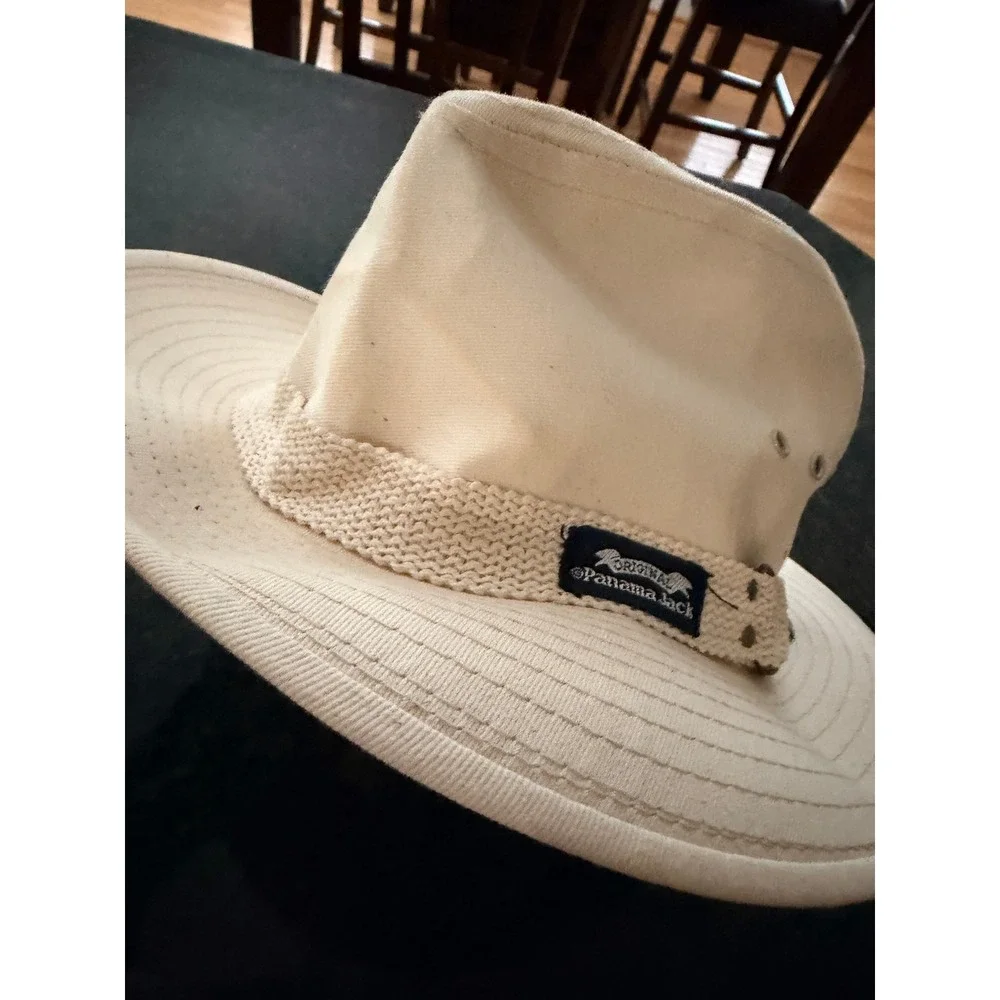 Panama Jack Cream Canvas Cotton Safari Hat Small Made in USA Vintage Sun Hat